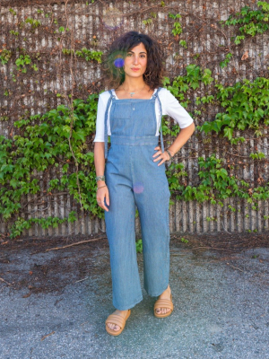 Cropped Overalls In Pinstripe