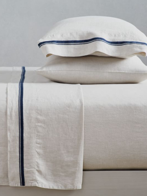 Belgian Linen Embroidered Stripe Sheet Set