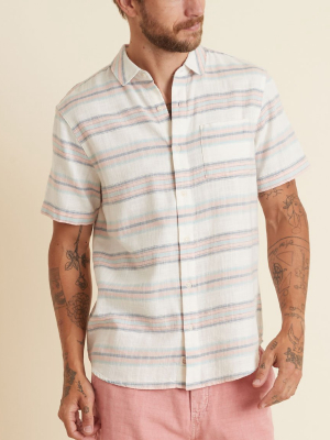 Short Sleeve Selvage Shirt In Aqua/peach Multi Stripe