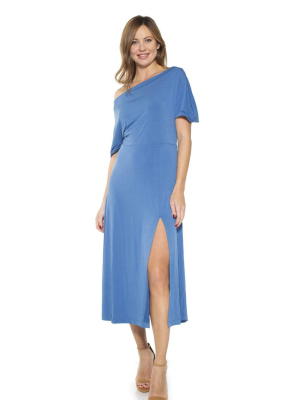 Kaelyn Draped One Shoulder Dress With Slit