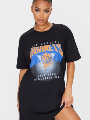 Black La Hornets Slogan T Shirt Dress