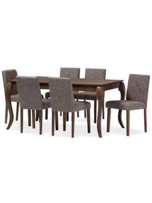 Elsa Mid-century Modern Gravel Grey Fabric 7-piece Dining Set