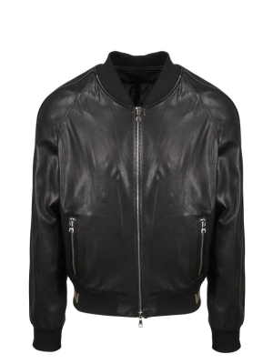 Balmain Perforated Leather Bomber Jacket