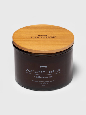 14oz Lidded Amber Glass Jar Crackling Wooden 3-wick Acai Berry And Spruce Candle - Threshold™