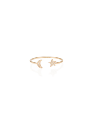14k Pave Diamond Itty Bitty Moon And Star Open Ring