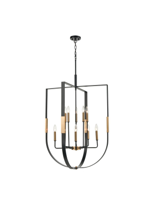 Heathrow 10-light Chandelier In Matte Black And Satin Brass