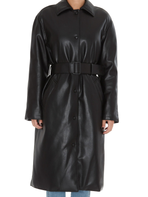 Msgm Faux Leather Belted Single Breasted Coat