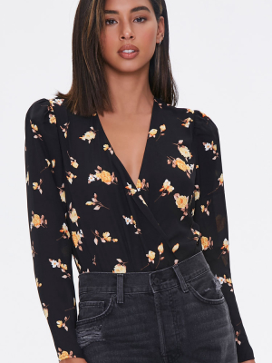 Floral Print Surplice Bodysuit