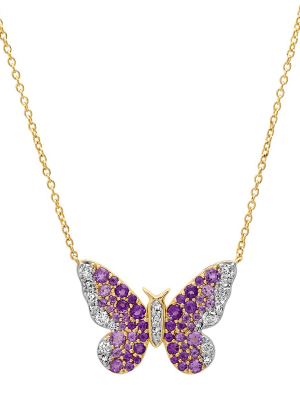 Purple And Diamond Ombre Butterfly Necklace