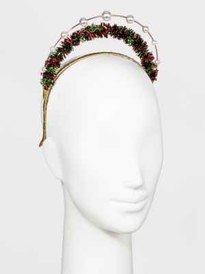 Pearl And Tinsel Tiara Headband - Gold