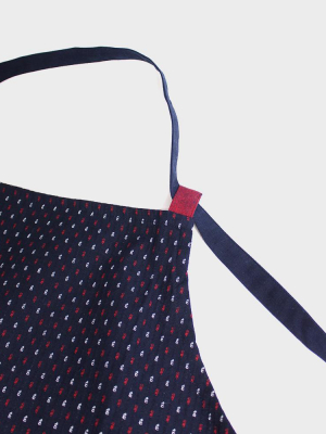 Japanese Cafe Kasuri-ori Apron, Indigo, Red & White Dash