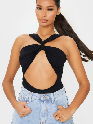 Black Knot Twist Front Cut Out Bodysuit