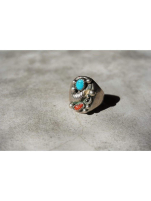 Coral & Turquoise W/ Leaf Ring | Vintage