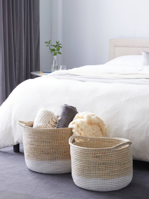 Olivia & May 18"x20" Set Of 2 Large Round Woven Seagrass Baskets White/natural