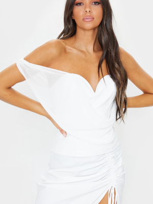 Cream Pu Chiffon Draped Shoulder Corset