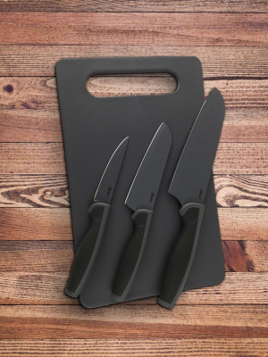 Oster Slice Craft 4 Piece Cutlery Knife Set With Cutting Board In Black