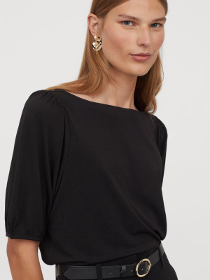 Puff-sleeved Boat-neck Top