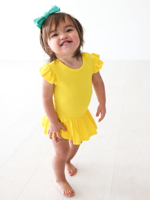 Electric Yellow Ruffled Cap Sleeve Twirl Skirt Bodysuit