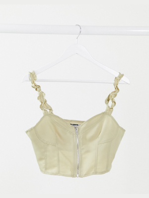 Missguided Zip Front Corset Top In Champagne