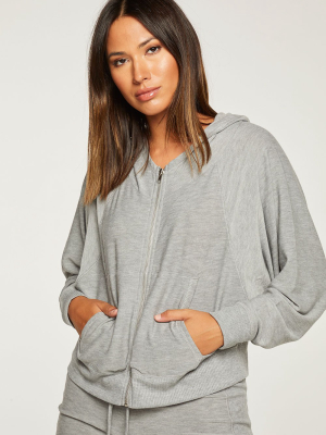 Cozy Knit Long Sleeve Batwing Zip Up Hoodie With Rib