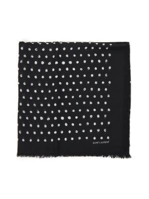 Saint Laurent Polka Dot Printed Fin Knit Scarf