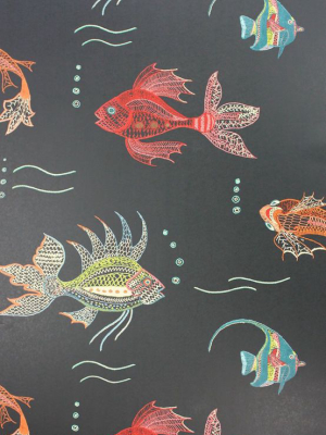 Sample Aquarium Wallpaper In Black And Multi-color From The Perroquet Collection By Nina Campbell