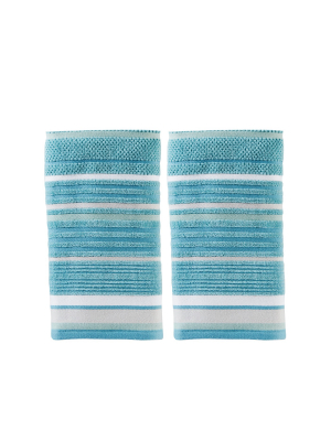 2pc Seabrook Striped Hand Towel Set Teal - Skl Home