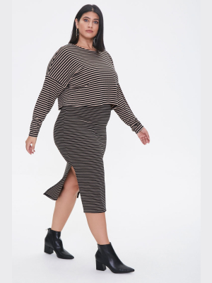 Plus Size Striped Top & Skirt Set