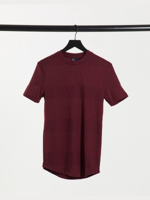 Asos Design Muscle Fit Fancy Ribbed T-shirt In Burgundy