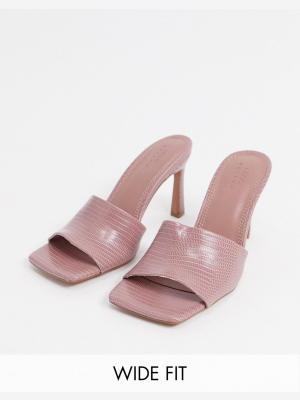 Asos Design Wide Fit Hattie Mid-heeled Mule Sandals In Blush Lizard