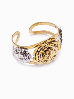 3 Roses Cuff Bracelet - Gold & Silver