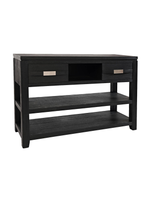 Wooden Sofa Table With 2 Open Shelves And 2 Sliding Panels Gray - Benzara