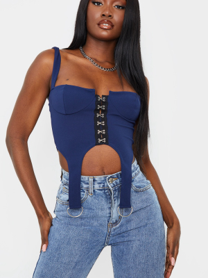 Tall Navy Corset Ring Detail Crop Top