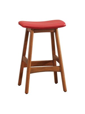 Contemporary Style Leather Upholstered Wooden Counter Height Stool Red/brown - Benzara