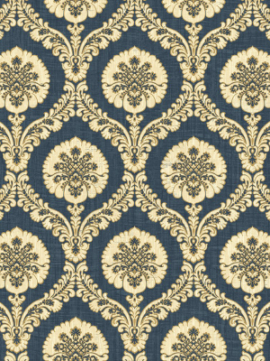 Medallion Ogee Wallpaper In Navy From The Caspia Collection By Wallquest