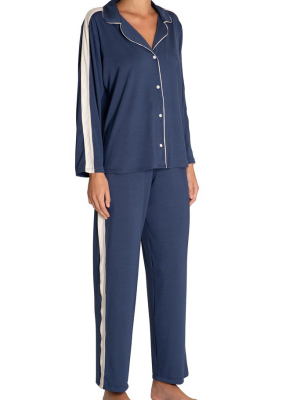 Eberjey Gisele Long Athletics Pj Set - Crown Blue/nude Tint