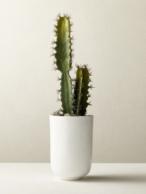 Faux Cactus In White Pot 22"