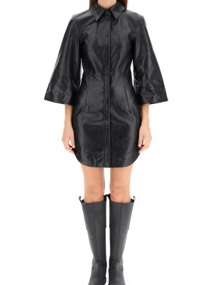 Ganni Leather Mini Shirt Dress