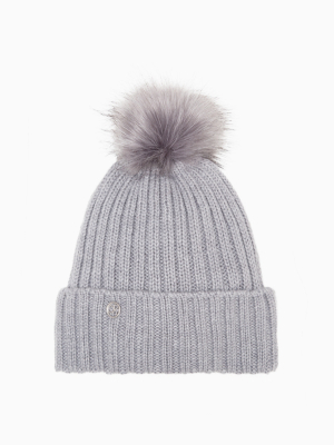 Ribbed Logo Color-pop Pom-pom Hat