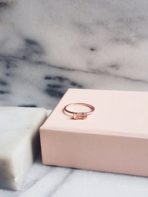 Tiny Baguette Ring - Peach Crystal