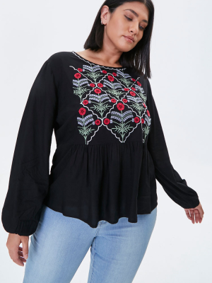 Plus Size Embroidered Peasant Top