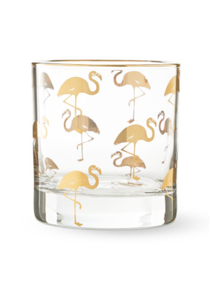 Gold Flamingo Double Old-fashioned Glass