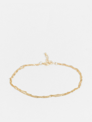 Asos Design Multirow Anklet In Fine Chains In Gold Tone