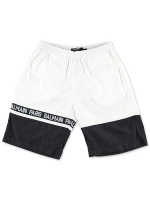 Balmain Kids Logo Tape Two-tone Swim Shorts