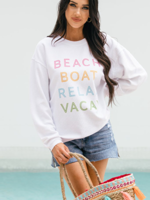 Beach Boat Relax White Corded Sweatshirt