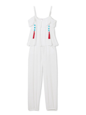 Pom Pom Tassel Jumpsuit (kids) - White