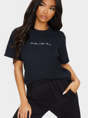 Prettylittlething Slogan Black Oversized T Shirt