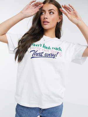 Asos Design T-shirt With 'dont Look Back' Print In White