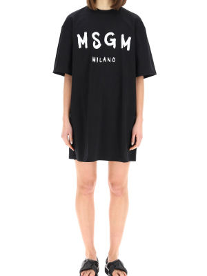 Msgm Logo Print Crewneck T-shirt Dress