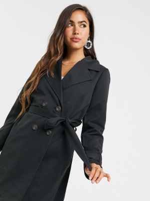 Vero Moda Double Breasted Trench Coat With Tie Belt In Black